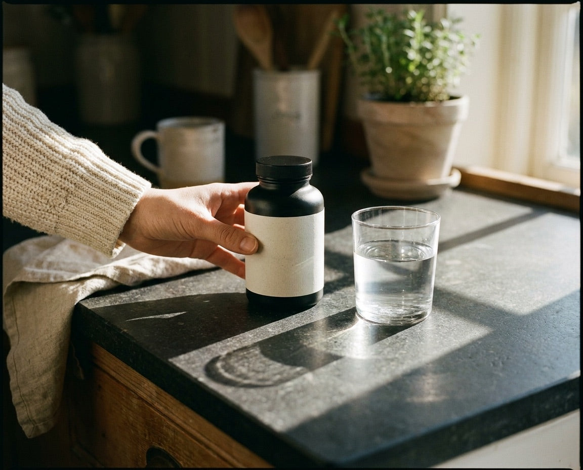 Morning ritual with Neurabolt bottle, hard light